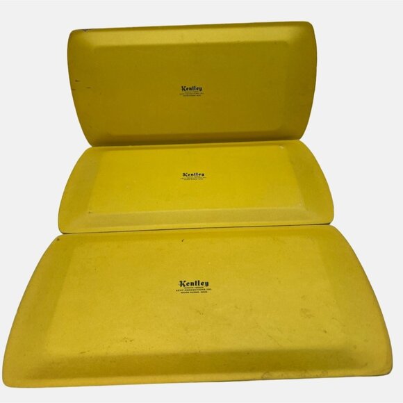 Vintage Kentley Yellow Buffet Trays Set Of 3 Folk Art Design MCM Grand Rapids - Picture 2 of 6